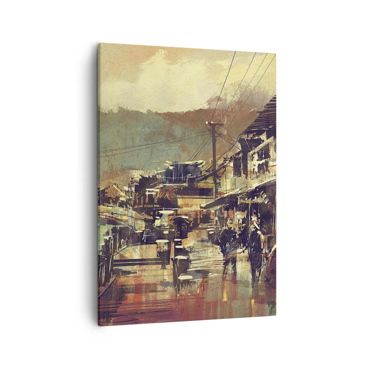 Cuadro sobre lienzo - Impresión de Imagen - Un pueblo con un puente y calles de estilo artístico. - 50x70cm - La vida como riqueza de grises - Decoración de pared moderna para salón y dormitorio ARTTOR