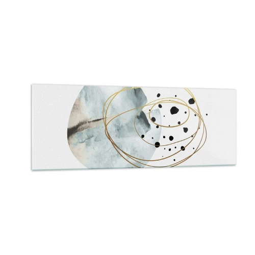 Cuadro sobre vidrio - Impresiones sobre Vidrio - Abstracción minimalista con patrón geométrico y líneas doradas. - 140x50cm - El concepto del espacio - Decoración de pared moderna para salón y dormitorio ARTTOR