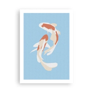 Póster - Dos peces koi nadando en armonía - 50x70cm - Natación sincronizada espontánea - Decoración de pared moderna para salón y dormitorio ARTTOR