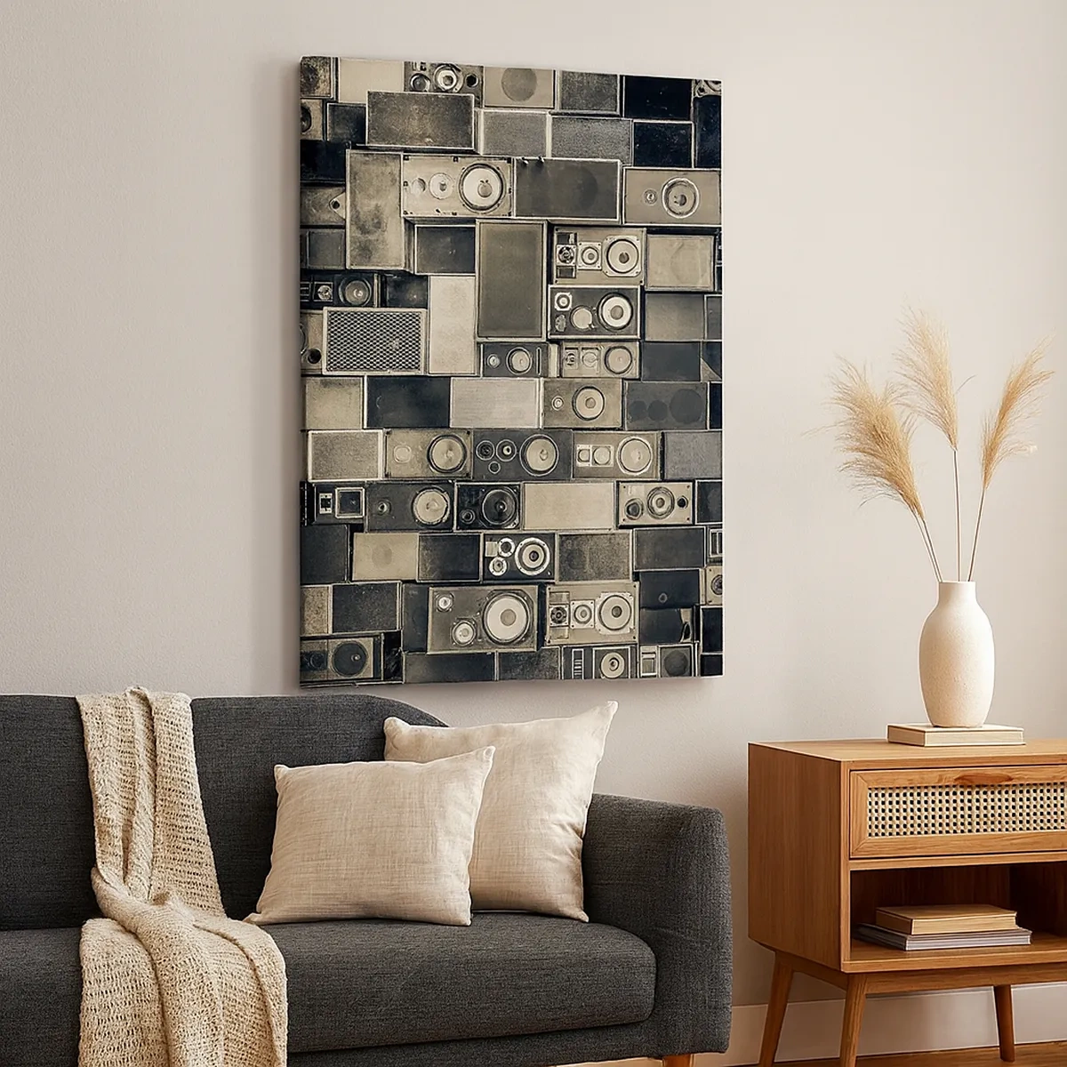 Cuadro sobre lienzo - Impresión de Imagen - Colección de altavoces de estilo retro - 50x70cm - Y todo fluye - Decoración de pared moderna para salón y dormitorio ARTTOR