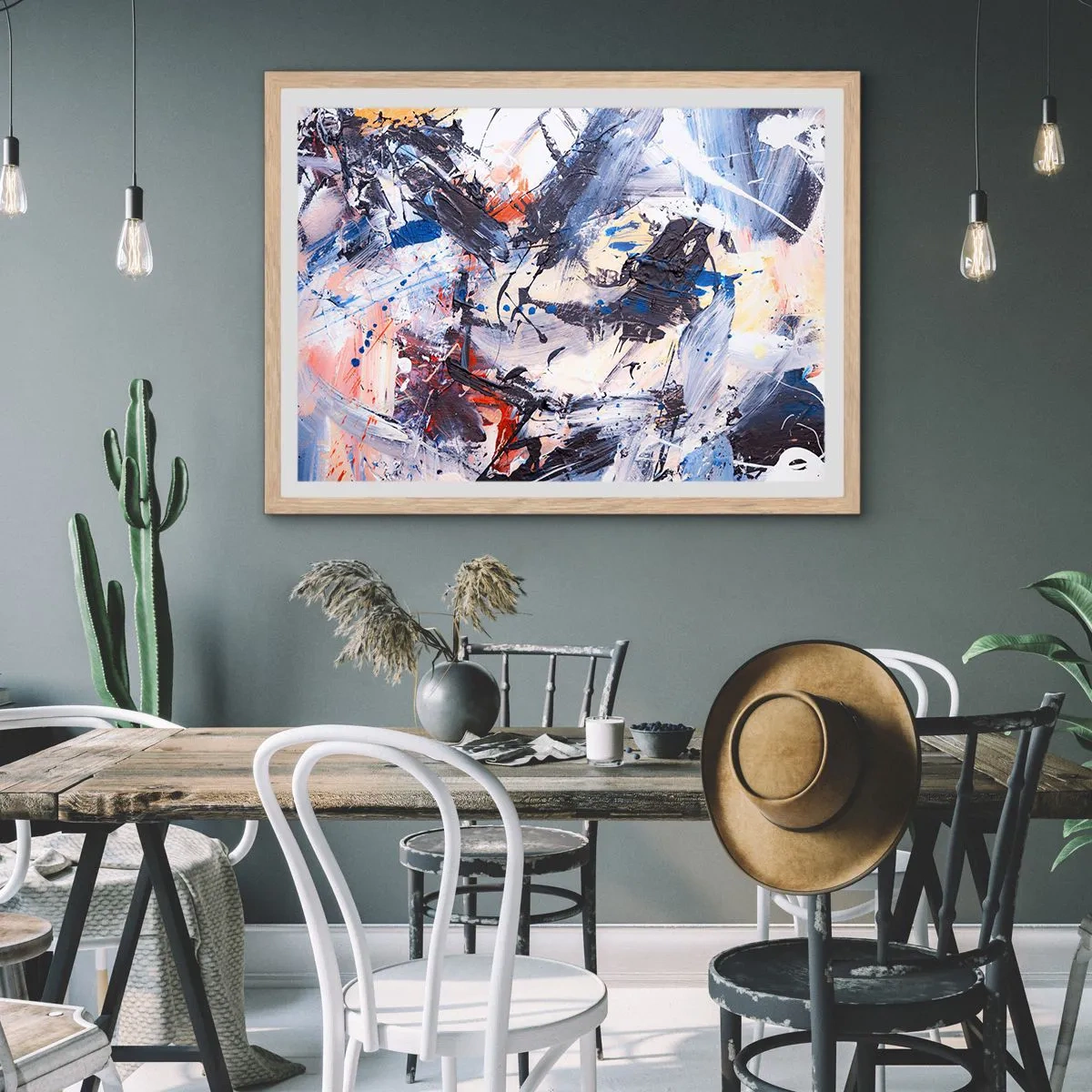 Póster en marco roble claro - Danza loca de la abstracción - 100x70 cm