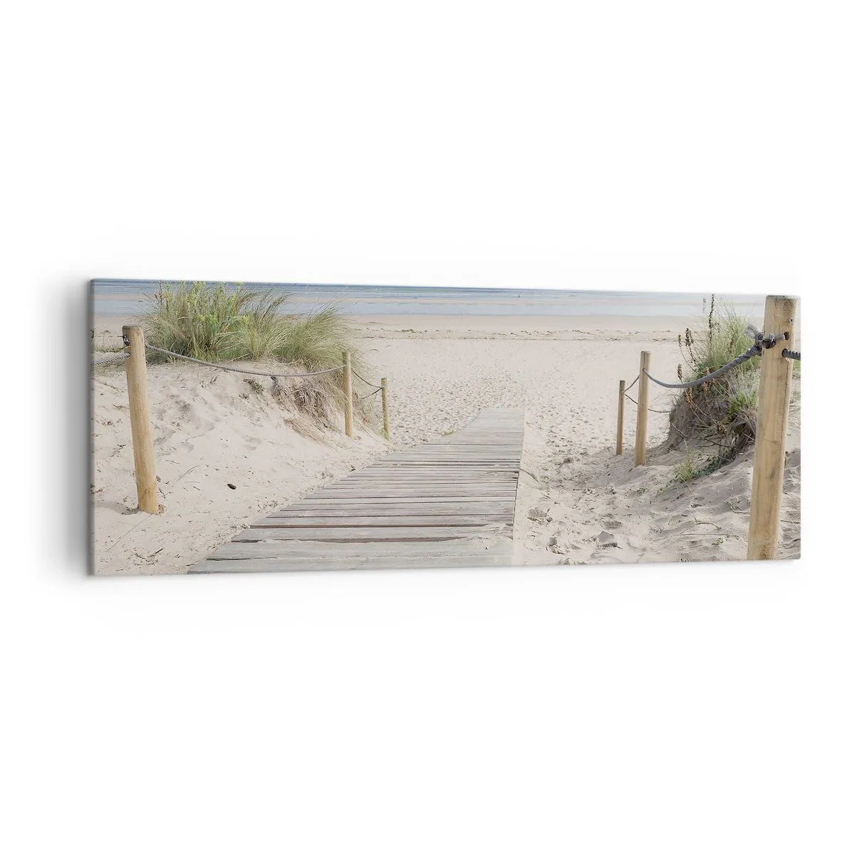 Cuadro sobre lienzo - Impresión de Imagen - Un camino de tablones que conduce a una playa de arena. - 140x50cm - Hasta el horizonte - Decoración de pared moderna para salón y dormitorio ARTTOR