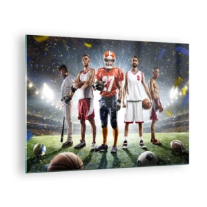 Cuadro sobre vidrio - Impresiones sobre Vidrio - Atletas de diversas disciplinas en el estadio bajo los focos - 70x50cm - Gladiadores sobre los terrenos de juego - Decoración de pared moderna para salón y dormitorio ARTTOR