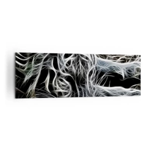 Cuadro sobre lienzo - Impresión de Imagen - Un patrón abstracto que representa la silueta de un gato sobre un fondo negro. - 160x50cm - Un estudio sobre la ligereza felina - Decoración de pared moderna para salón y dormitorio ARTTOR