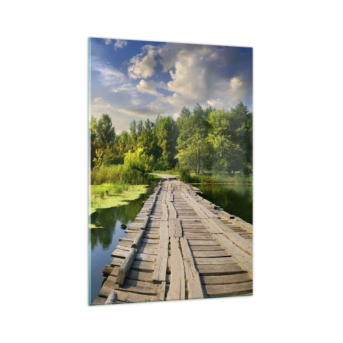 Cuadro sobre vidrio - Impresiones sobre Vidrio - Un paisaje pintoresco con un puente y un cisne. - 70x100cm - Verano, verano en todas partes - Decoración de pared moderna para salón y dormitorio ARTTOR