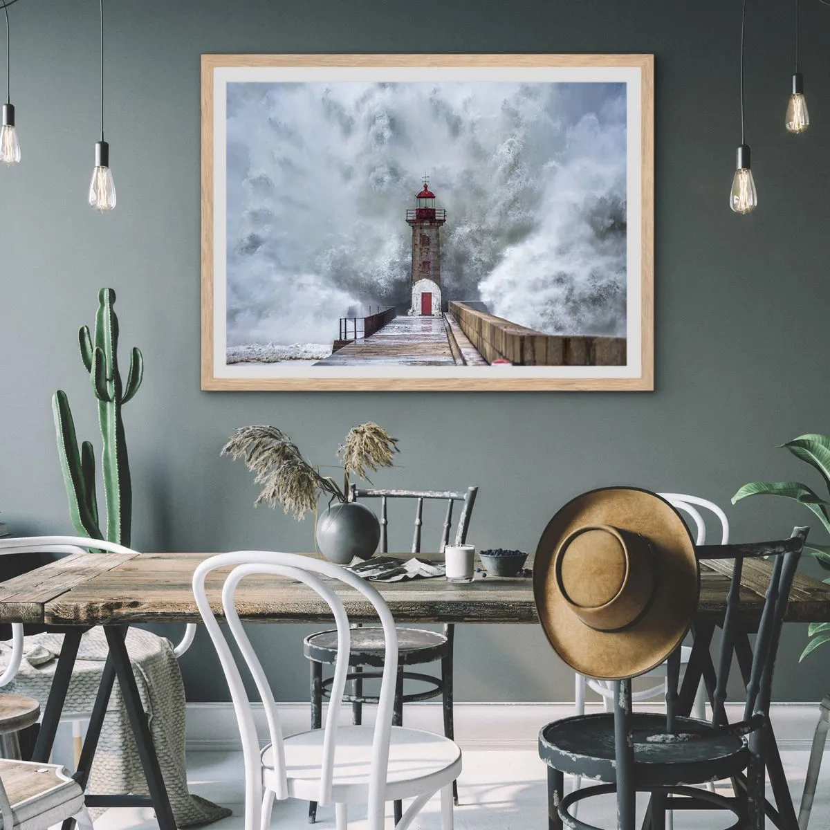 Póster en marco roble claro - El rugido de las aguas, la fuerza del viento - 50x40 cm