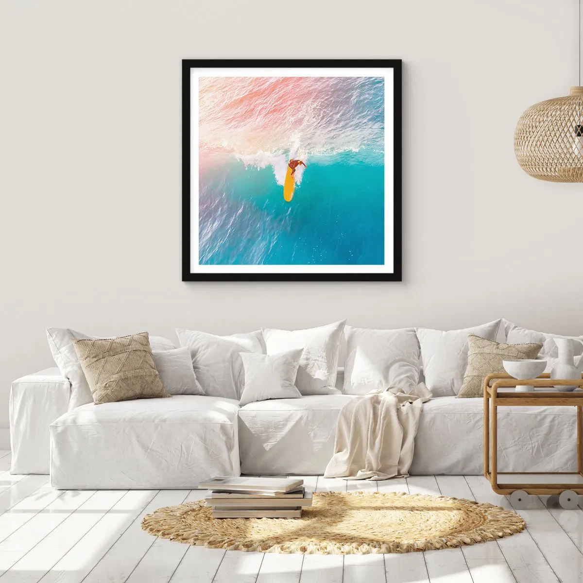 Póster en marco negro - Jinete del océano - 40x40 cm