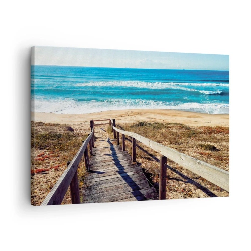 Cuadro sobre lienzo - Impresión de Imagen - Camino de madera que conduce a la playa. - 70x50cm - ¡Corre! - Decoración de pared moderna para salón y dormitorio ARTTOR