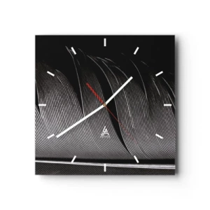 Reloj de pared - Reloj de vidrio - Textura de plumas en blanco y negro en un estilo minimalista. - 30x30cm - Pluma - una construcción maravillosa - Decoración de pared moderna para salón y dormitorio ARTTOR