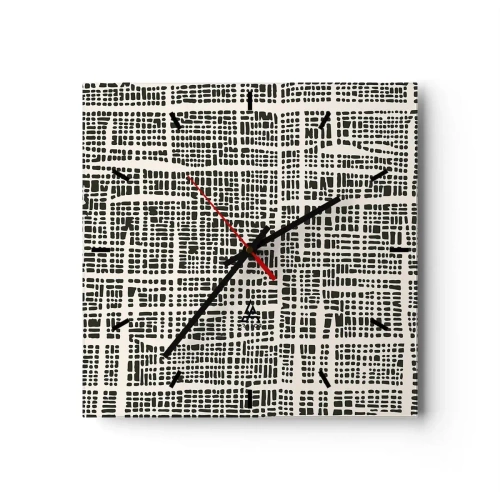 Reloj de pared - Reloj de vidrio - Un patrón geométrico que se asemeja a una cuadrícula sobre un fondo claro. - 30x30cm - Composición del tejido - Decoración de pared moderna para salón y dormitorio ARTTOR