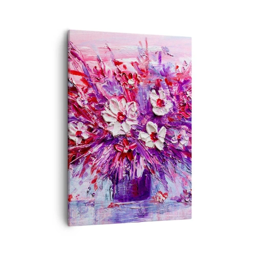 Cuadro sobre lienzo - Impresión de Imagen - Un colorido ramo de flores en tonos rosa y morado. - 50x70cm - Inocencia y pasión - Decoración de pared moderna para salón y dormitorio ARTTOR