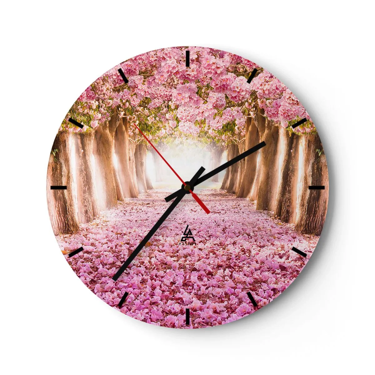 Reloj de pared - Reloj de vidrio - Una avenida de cerezos en flor - 30x30cm - El camino al paraíso - Decoración de pared moderna para salón, cocina y dormitorio ARTTOR