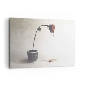 Cuadro sobre lienzo - Impresión de Imagen - Una rosa roja en una maceta con gotas de tinte sobre un fondo blanco. - 120x80cm - Rosa dolorosa - Decoración de pared moderna para salón y dormitorio ARTTOR