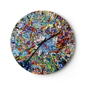 Reloj de pared - Reloj de vidrio - Un mosaico colorido de estilo abstracto lleno de energía. - 30x30cm - Vidriera - Decoración de pared moderna para salón, cocina y dormitorio ARTTOR