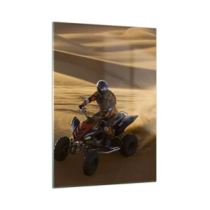 Cuadro sobre vidrio - Impresiones sobre Vidrio - ATV en acción en el desierto al atardecer - 50x70cm - Sobre las olas de la arena - Decoración de pared moderna para salón y dormitorio ARTTOR
