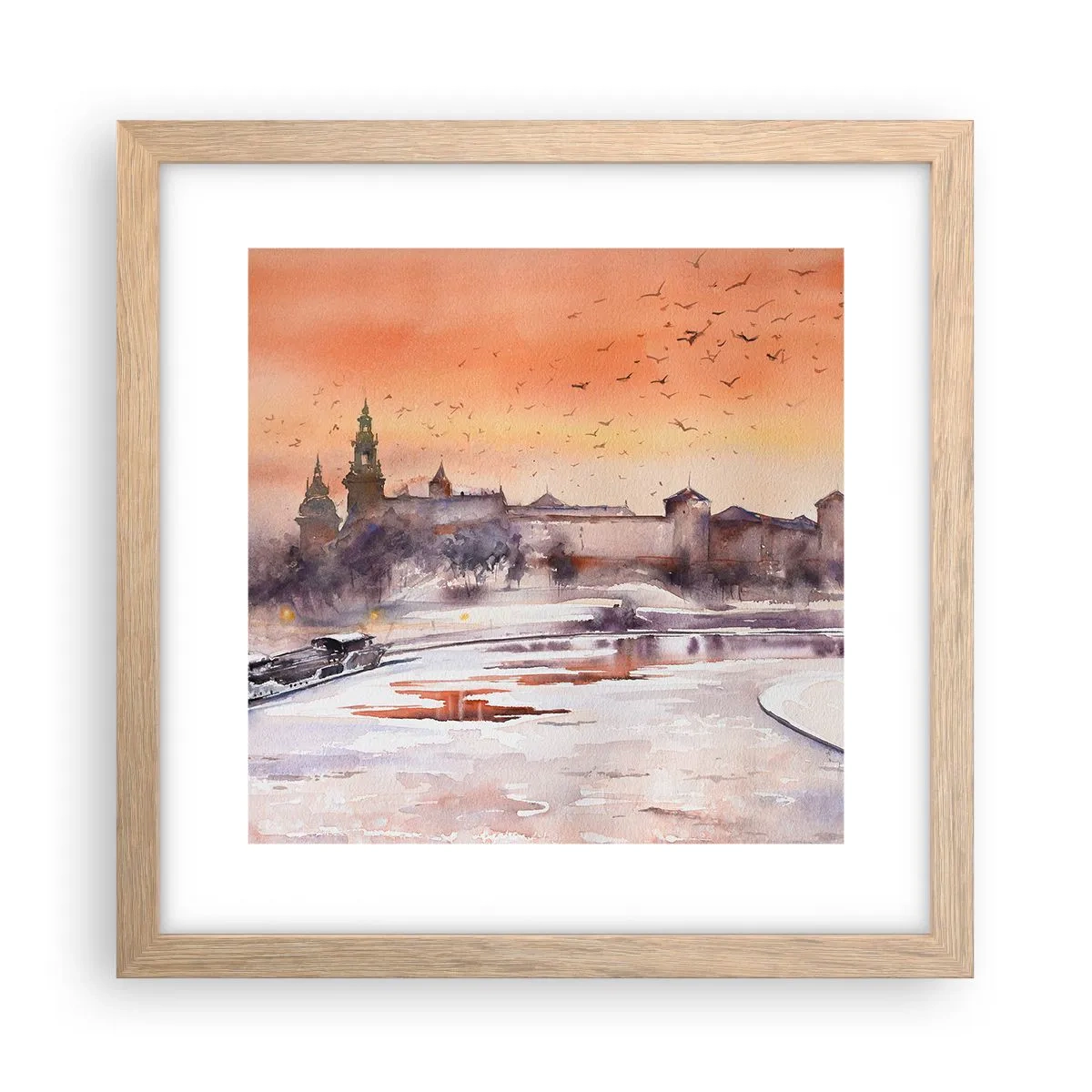 Póster en marco roble claro - Atardecer real - 30x30 cm