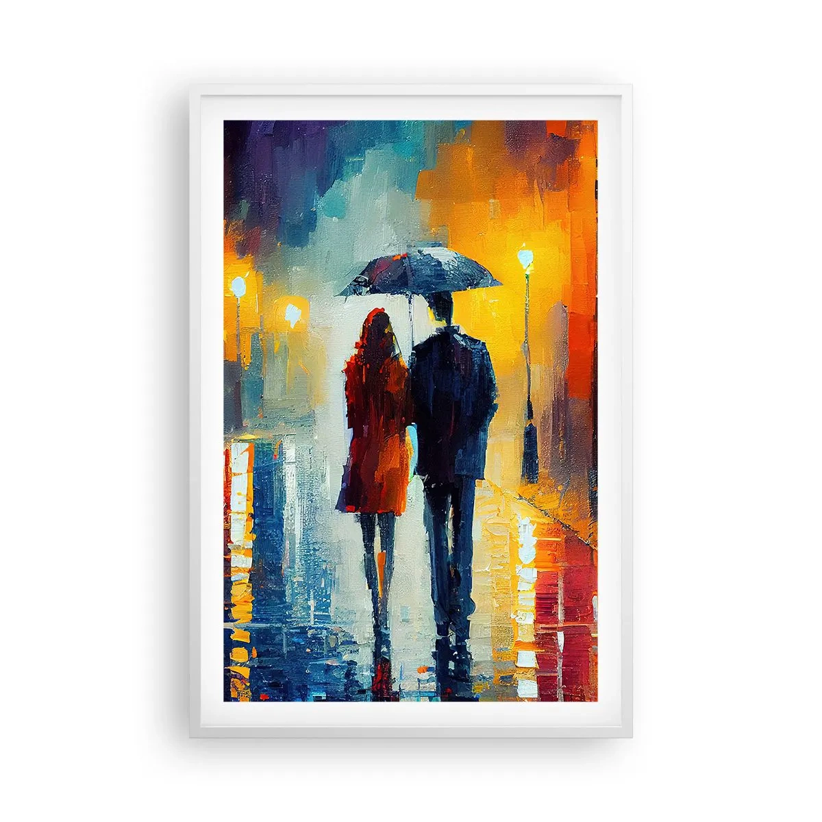 Póster en marco blanco - Juntos en una noche llena de color - 61x91 cm