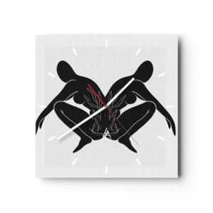 Reloj de pared - Reloj de vidrio - Siluetas negras en posición simétrica sobre un fondo blanco. - 30x30cm - Un alma compartida - Decoración de pared moderna para salón y dormitorio ARTTOR