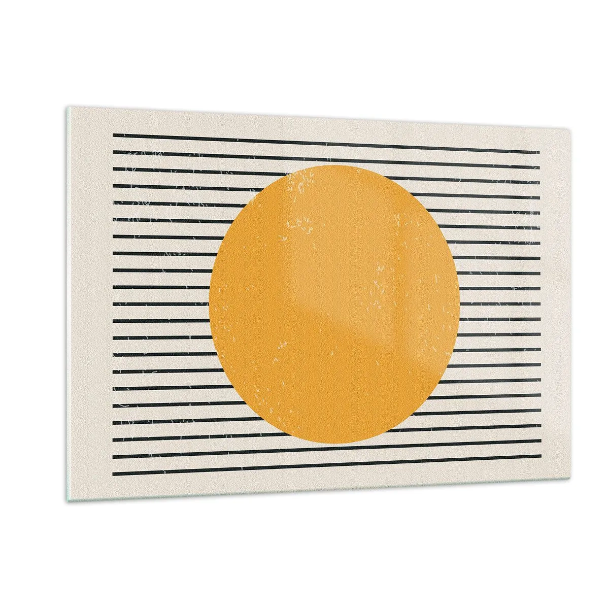 Cuadro sobre vidrio - Impresiones sobre Vidrio - Un círculo naranja sobre un fondo de líneas negras horizontales sobre un fondo beige. - 120x80cm - El poder de la sencillez - Decoración de pared moderna para salón y dormitorio ARTTOR