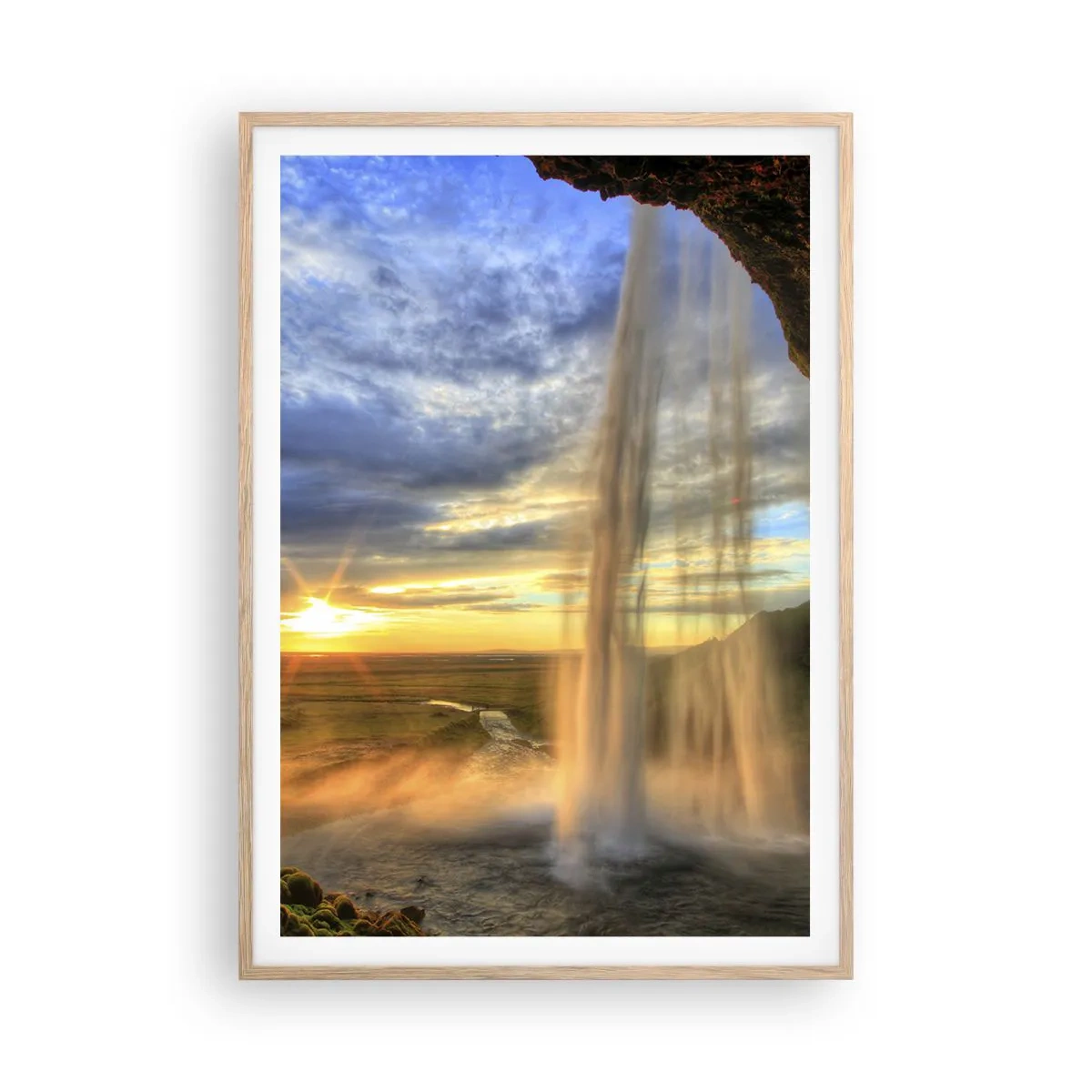 Póster en marco roble claro - El mundo tras el velo de las gotas - 70x100 cm