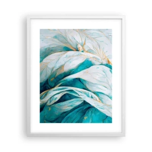 Póster en marco blanco - Abstracción azul con motivos dorados - 40x50 cm
