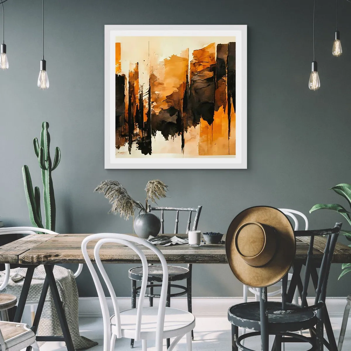 Póster en marco blanco - Armonía de negro y oro - 30x30 cm