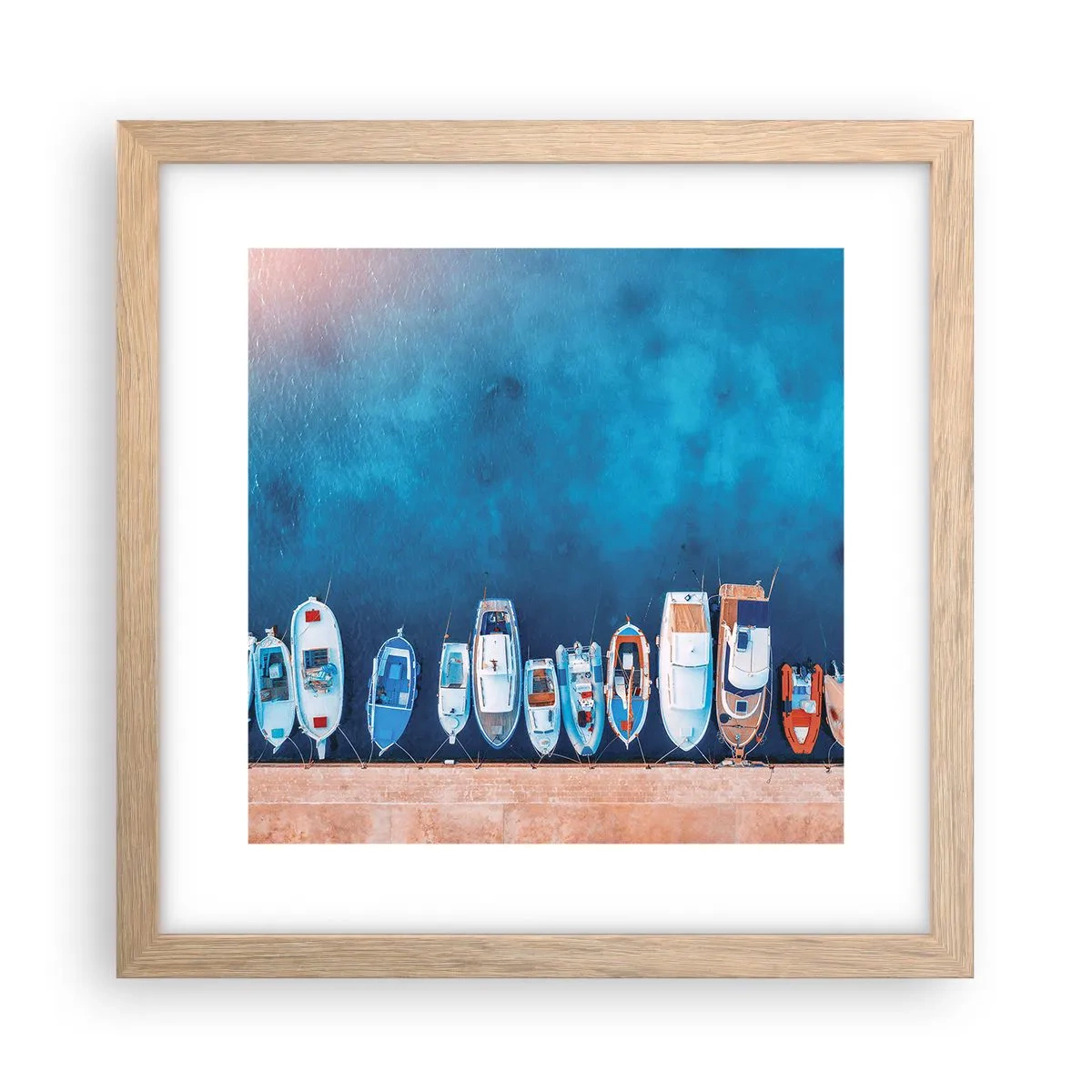 Póster en marco roble claro - En fila y a la espera - 30x30 cm