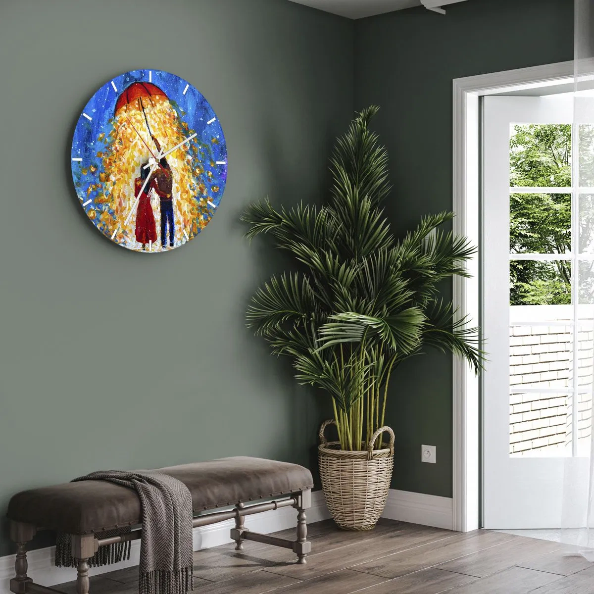 Reloj de pared - Reloj de vidrio - La magia de una tarde lluviosa - 30x30 cm