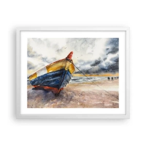 Póster en marco blanco - Descansando en la orilla - 50x40 cm