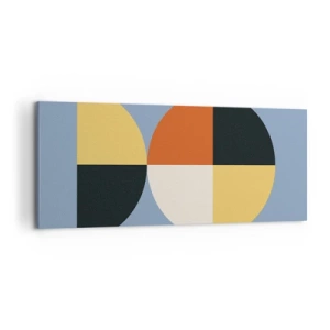 Cuadro sobre lienzo - Impresión de Imagen - Círculos geométricos sobre un fondo azul. - 120x50cm - Mira y cuenta - Decoración de pared moderna para salón y dormitorio ARTTOR