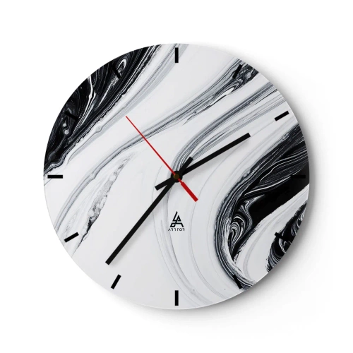 Reloj de pared - Reloj de vidrio - Las líneas abstractas en blanco y negro crean un patrón fluido y contrastante. - 30x30cm - Combinando opuestos - Decoración de pared moderna para salón, cocina y dormitorio ARTTOR