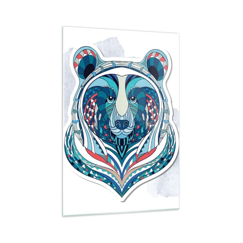Cuadro sobre vidrio - Impresiones sobre Vidrio - Oso geométrico en tonos azules y rojos. - 70x100cm - ¡Viva Groenlandia! - Decoración de pared moderna para salón y dormitorio ARTTOR