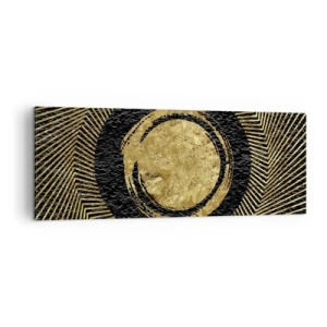 Cuadro sobre lienzo - Impresión de Imagen - Composición geométrica en negro y dorado con rayos. - 140x50cm - Composición glamour - Decoración de pared moderna para salón y dormitorio ARTTOR