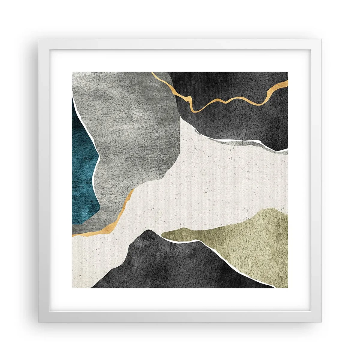 Póster en marco blanco - Composición en mosaico con una hebra de oro - 40x40 cm