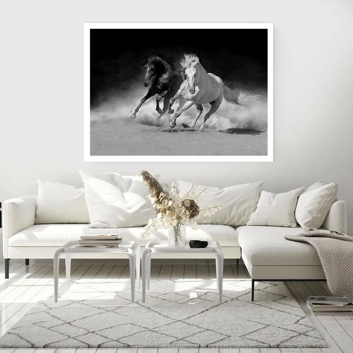 Póster - Caballos corriendo en blanco y negro - 100x70cm - El galope de la libertad - Decoración de pared moderna para salón y dormitorio ARTTOR