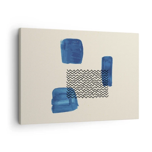 Cuadro sobre lienzo - Impresión de Imagen - Composición abstracta con manchas azules y líneas onduladas. - 70x50cm - Un cuarteto abstracto - Decoración de pared moderna para salón y dormitorio ARTTOR