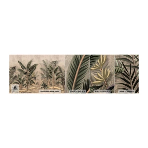 Muestra de fotomural Premium Sand - Grabados de estilo colonial - Bosque tropical, Palmera de cocos, Banano - 100x30 cm