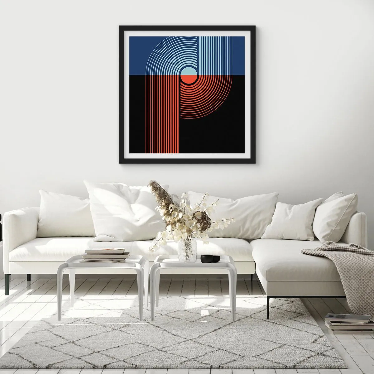 Póster en marco negro - En un abrazo geométrico - 50x50 cm