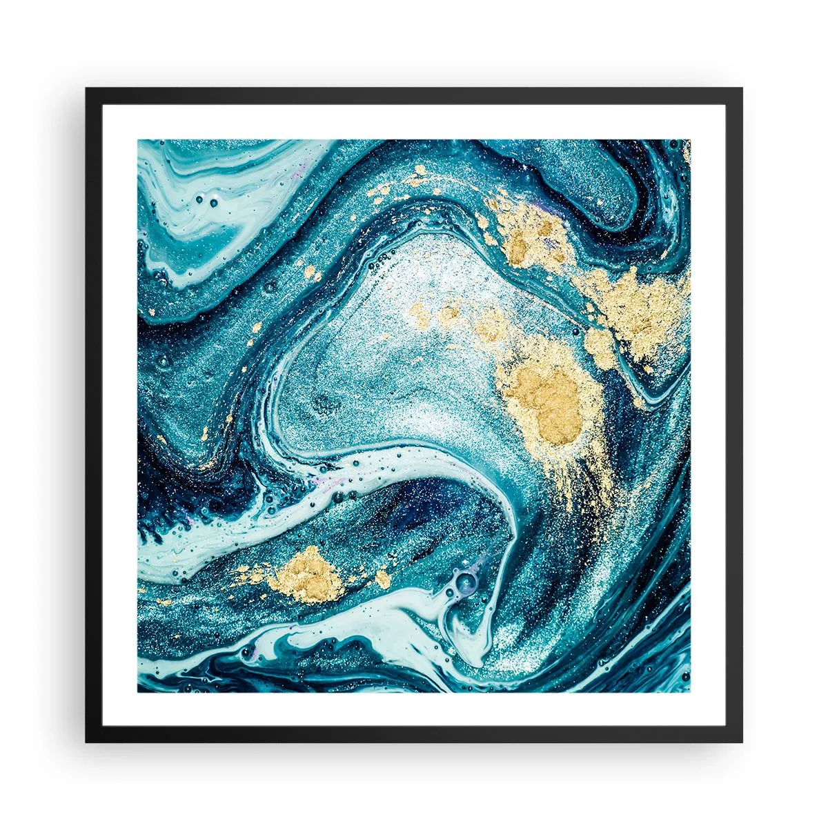 Póster en marco negro - Vórtice azul - 60x60 cm