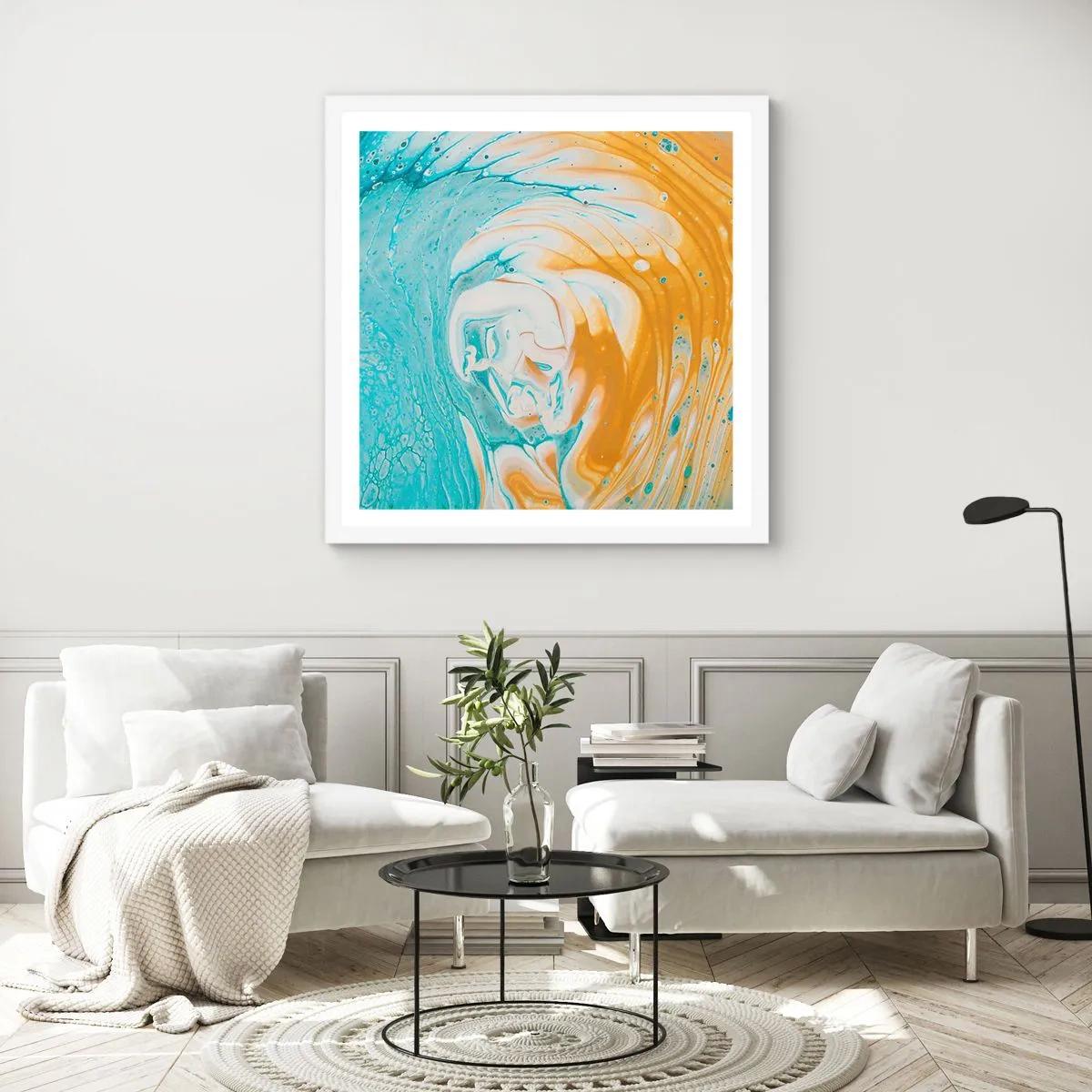 Póster en marco blanco - Remolino pastel - 60x60 cm
