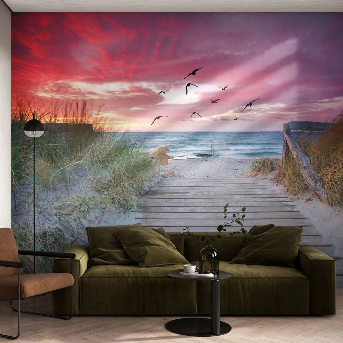 Fotomural Autadhesivo Deluxe Sticker - Impresión del Báltico - paisaje marino, Playa, Aves - 250x175 cm