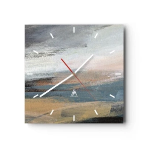 Reloj de pared - Reloj de vidrio - Paisaje abstracto en tonos tenues de azul y beige. - 30x30cm - Abstracción: paisaje nórdico - Decoración de pared moderna para salón y dormitorio ARTTOR