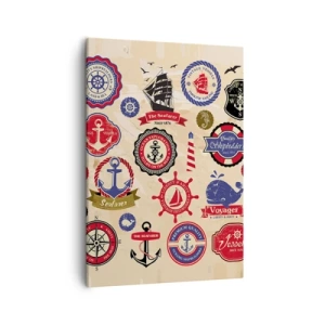 Cuadro sobre lienzo - Impresión de Imagen - Una colección de gráficos y símbolos náuticos sobre un fondo claro. - 50x70cm - Una fraternidad del mar - Decoración de pared moderna para salón y dormitorio ARTTOR