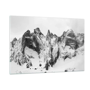 Cuadro sobre vidrio - Impresiones sobre Vidrio - Picos de montañas nevados en blanco y negro - 120x80cm - Cresta amenazante - Decoración de pared moderna para salón y dormitorio ARTTOR