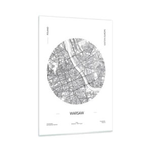 Cuadro sobre vidrio - Impresiones sobre Vidrio - Un mapa de Varsovia en estilo minimalista - 80x120cm - Anatomía de Varsovia - Decoración de pared moderna para salón y dormitorio ARTTOR