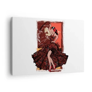 Cuadro sobre lienzo - Impresión de Imagen - Una bailarina con un vestido rojo y negro sobre un fondo artístico. - 70x50cm - El ritmo del corazón - Decoración de pared moderna para salón y dormitorio ARTTOR