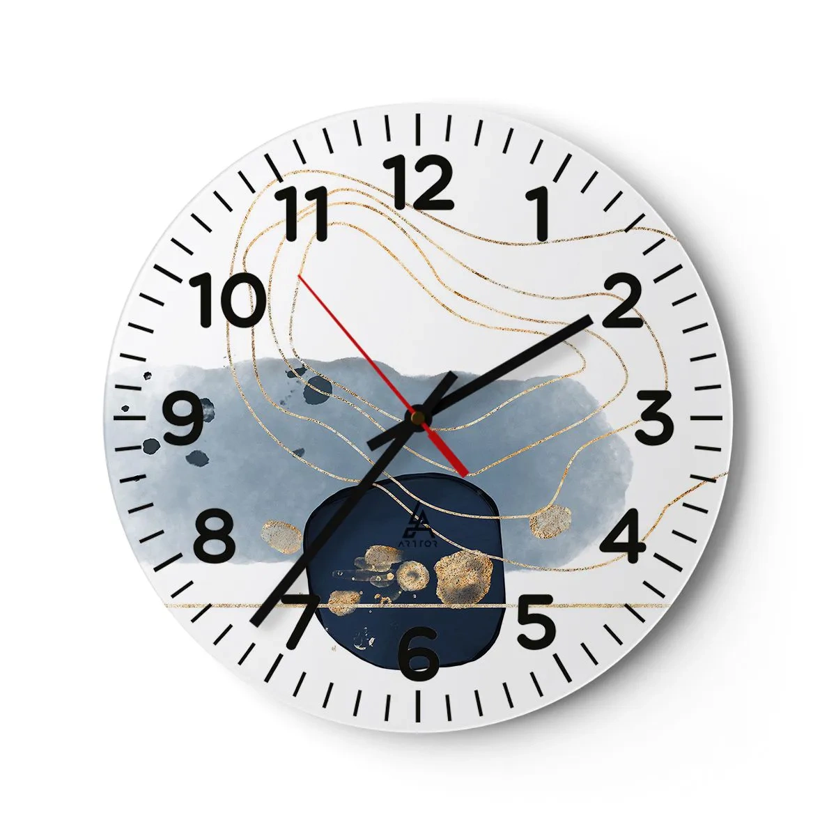 Reloj de pared - Reloj de vidrio - Fantasía azul y oro - 40x40 cm
