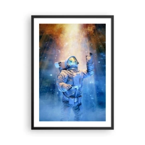 Póster en marco negro - Astronauta a la luz de las estrellas y galaxias en el espacio. - 50x70cm - El descubrimiento - Decoración de pared moderna para salón y dormitorio ARTTOR