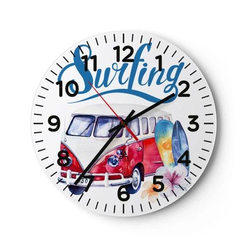 Reloj de pared - Reloj de vidrio - Un clásico para los surfistas - 40x40 cm