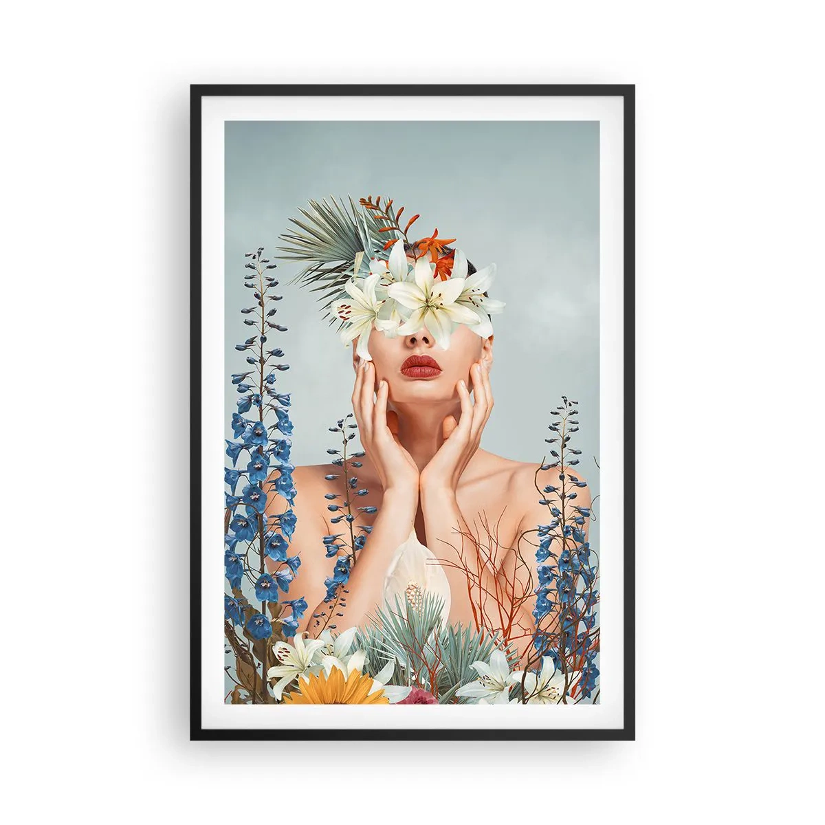 Póster en marco negro - Mujer-flor - 61x91 cm